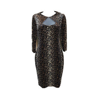 Cache BodyCon Dress Leopard Print Womens Vintage Stretch Velour Cut Out Neck 2